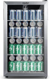 Comfort kitchen' CRV115TAST Cooler, 115 Cans Beverage Refrigerator, Adjustable Thermostat, Glass Door With Stainless Steel Frame, Reversible Hinge Door And Legs For Home, Apartment