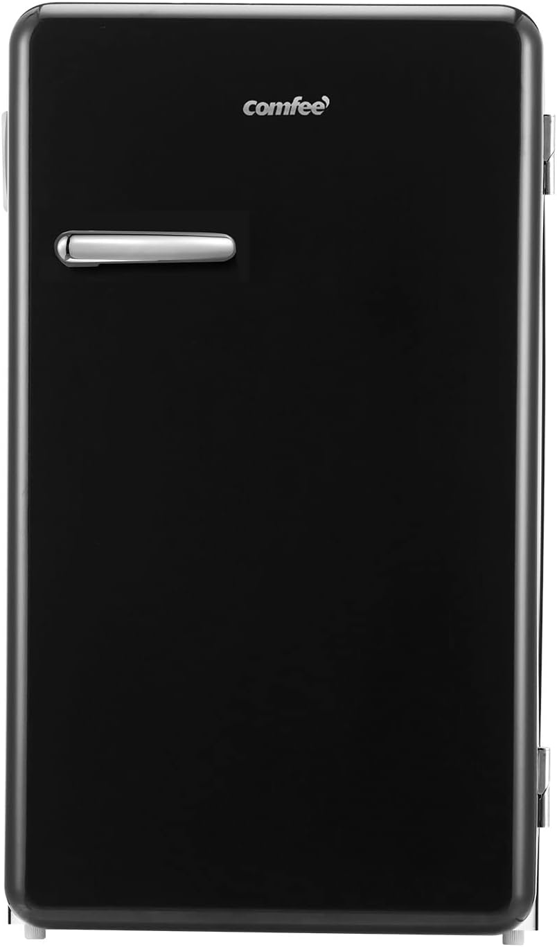 Comfort kitchen 3.3 Cubic Feet Solo Series Retro Refrigerator Sleek Appearance HIPS Interior, Energy Saving, Adjustable Legs, Temperature Thermostat Dial, Removable Shelf, Perfect for Home/Dorm/Garage [Black]