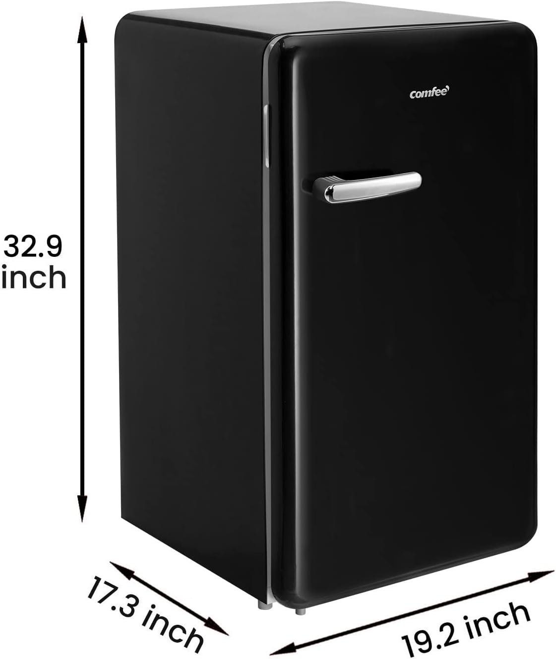 Comfort kitchen 3.3 Cubic Feet Solo Series Retro Refrigerator Sleek Appearance HIPS Interior, Energy Saving, Adjustable Legs, Temperature Thermostat Dial, Removable Shelf, Perfect for Home/Dorm/Garage [Black]
