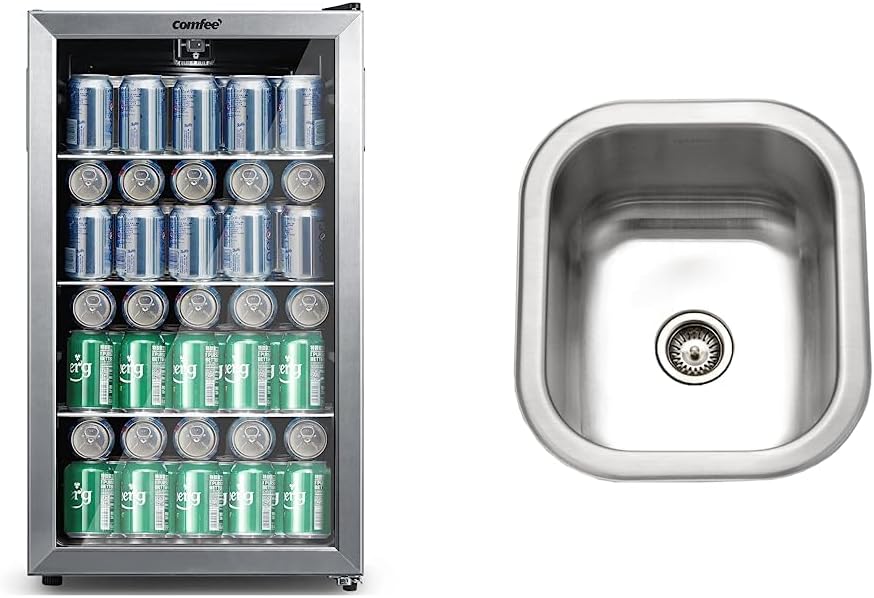 Comfort kitchen' CRV115TAST Cooler, 115 Cans Beverage Refrigerator, Adjustable Thermostat, Glass Door With Stainless Steel Frame, Reversible Hinge Door And Legs For Home, Apartment