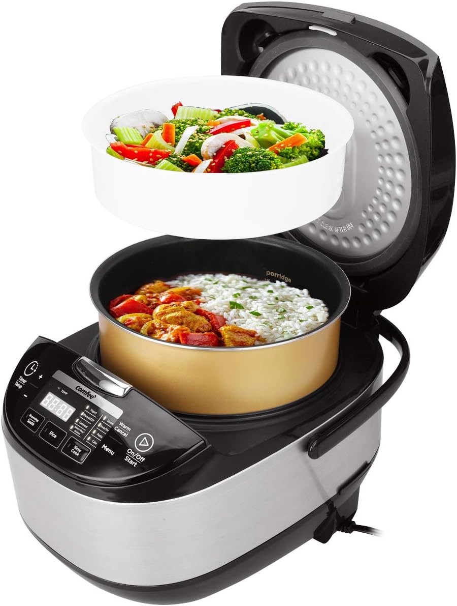 Comfort kitchen' Rice Cooker 12 Cups Cooked/6 Cups Uncooked, Portable Non-Stick Rice Maker, Japanese Rice Cooker with Fuzzy Logic Technology, 24-Hour Timer Delay, 11 Presets, Steamer, Fast Rice Cooker, Grain Cooker, Black