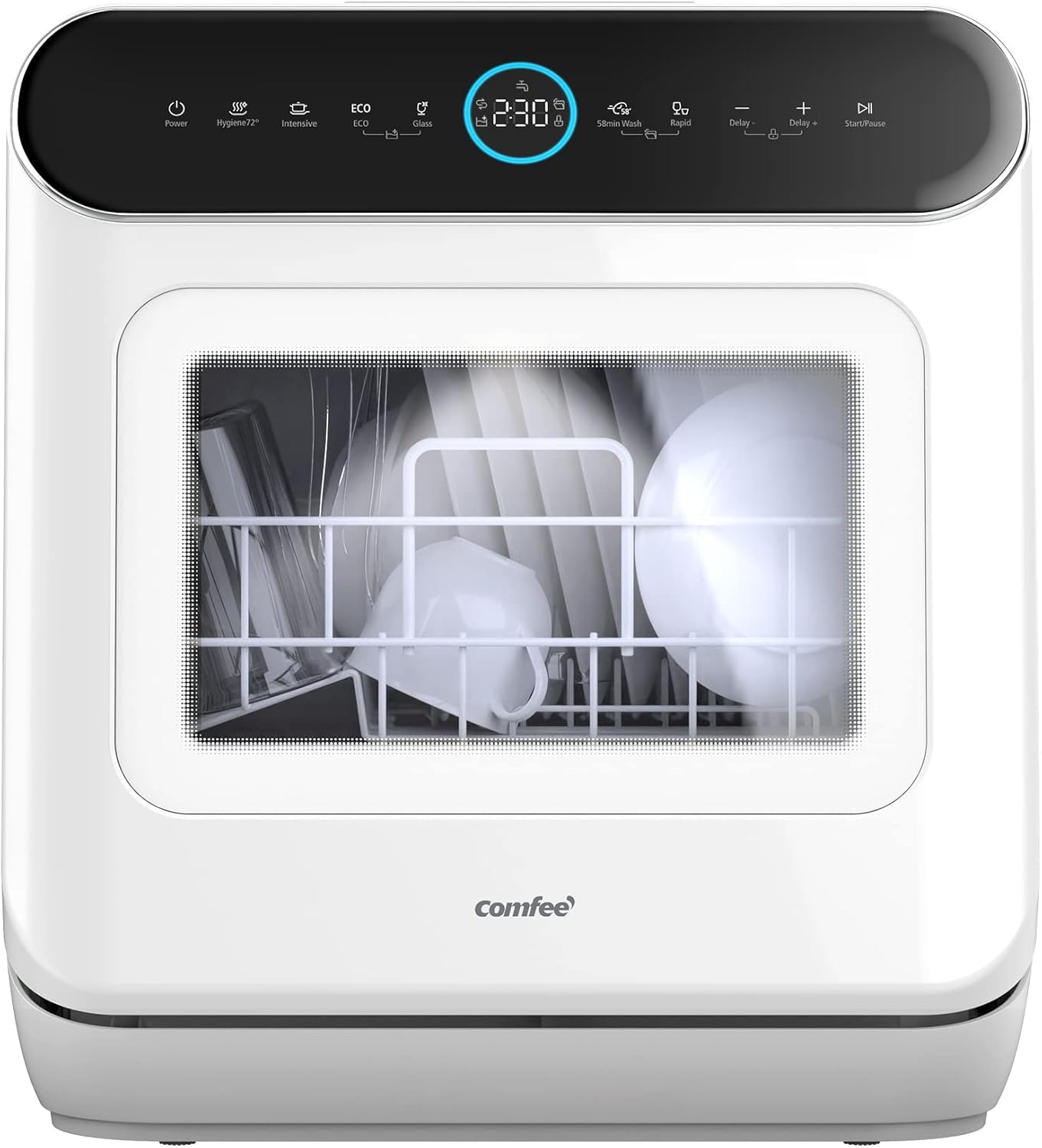 Comfort kitchen' Portable Mini Dishwasher Countertop with 5L Built-in Water Tank for Apartments& RVs, No Hookup Needed, 6 Programs, 360° Dual Spray, 162℉ High-Temp& Air-Dry Function