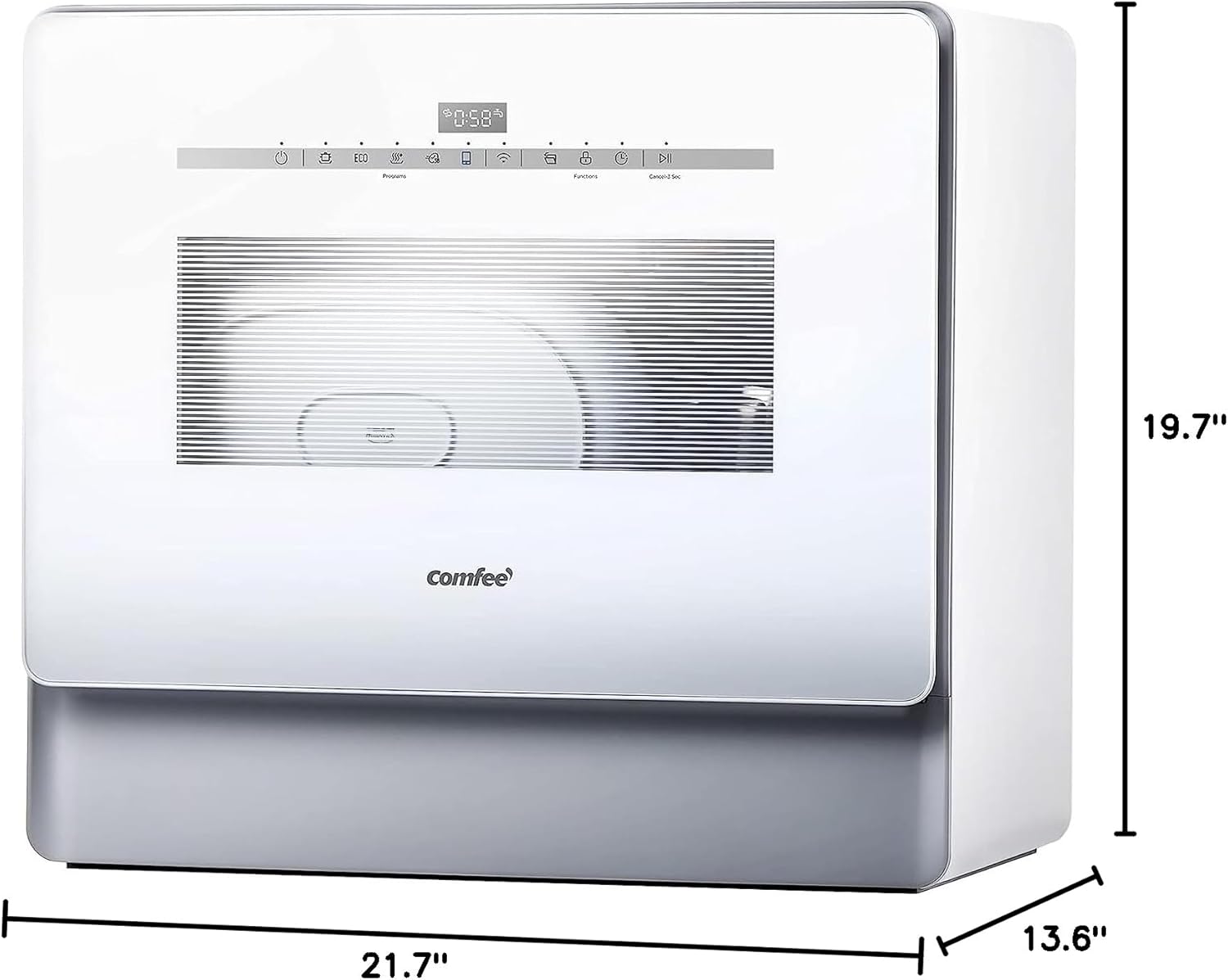 Comfort kitchen' Portable Mini Dishwasher Countertop with 5L Built-in Water Tank for Apartments& RVs, No Hookup Needed, 6 Programs, 360° Dual Spray, 162℉ High-Temp& Air-Dry Function