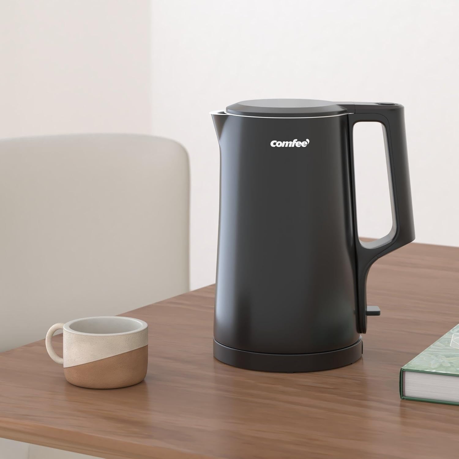 Comfort kitchen' 1.7L Double Wall Electric Tea Kettle and Kettle Water Boiler, 100% Stainless Steel Interior & Lid & Spout, Two-Level Wide Open Lid, 1500W Fast Boiling, Auto-Off and Boil-Dry Protection