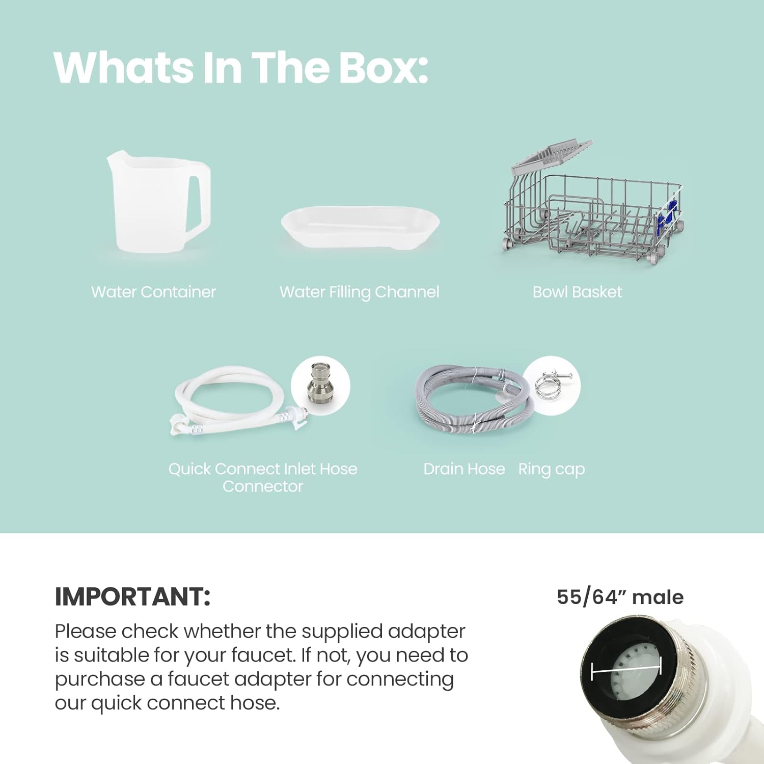 Comfort kitchen' Portable Mini Dishwasher Countertop with 5L Built-in Water Tank for Apartments& RVs, No Hookup Needed, 6 Programs, 360° Dual Spray, 162℉ High-Temp& Air-Dry Function