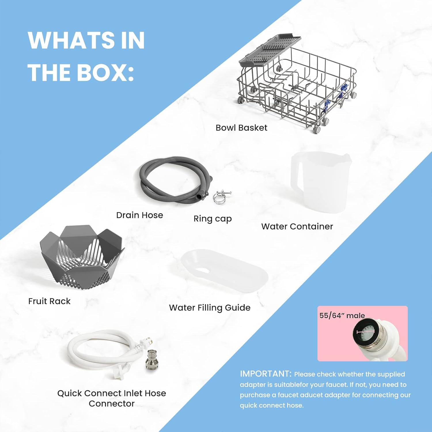 Comfort kitchen' Portable Mini Dishwasher Countertop with 5L Built-in Water Tank for Apartments& RVs, No Hookup Needed, 6 Programs, 360° Dual Spray, 162℉ High-Temp& Air-Dry Function