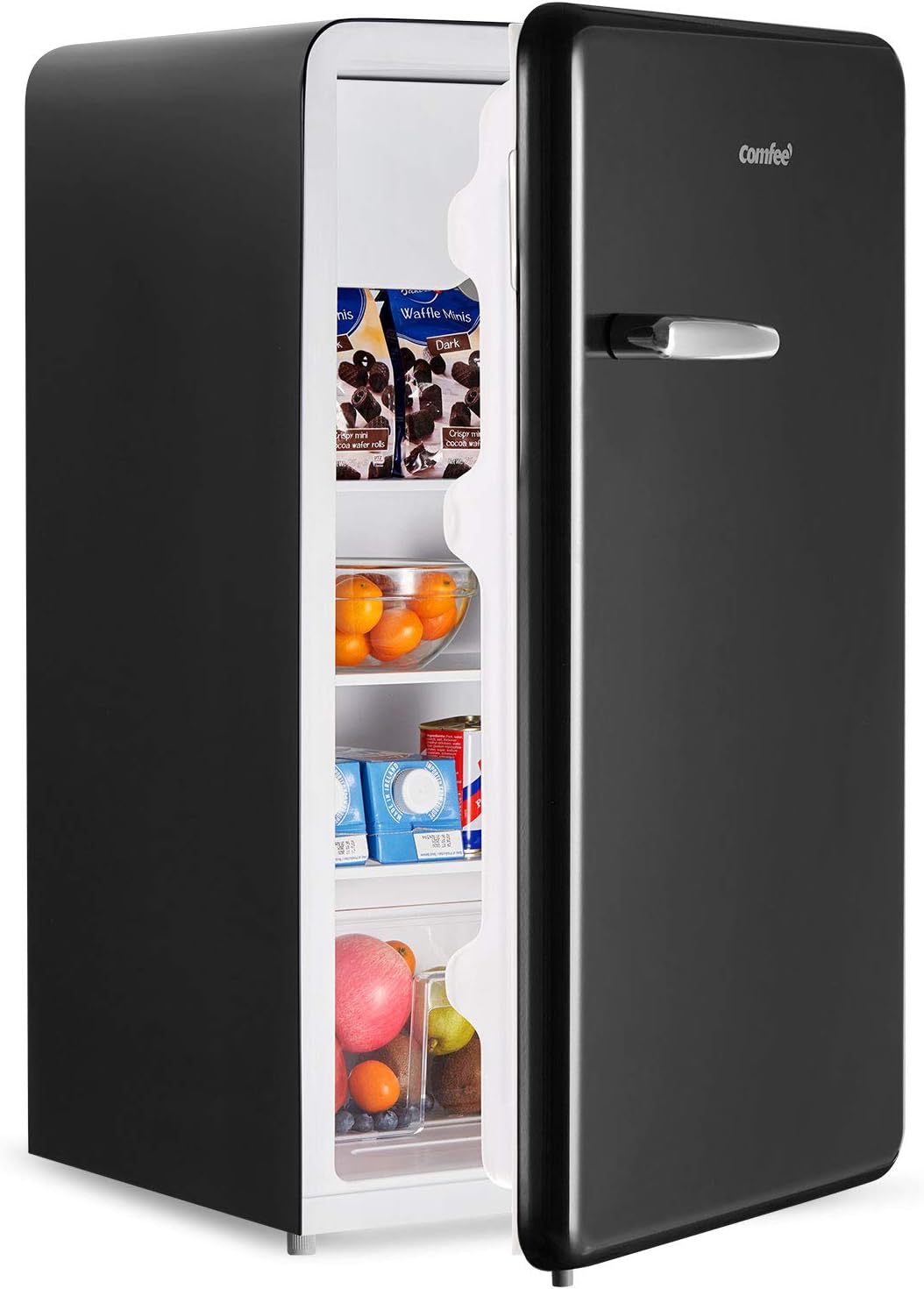 Comfort kitchen 3.3 Cubic Feet Solo Series Retro Refrigerator Sleek Appearance HIPS Interior, Energy Saving, Adjustable Legs, Temperature Thermostat Dial, Removable Shelf, Perfect for Home/Dorm/Garage [Black]