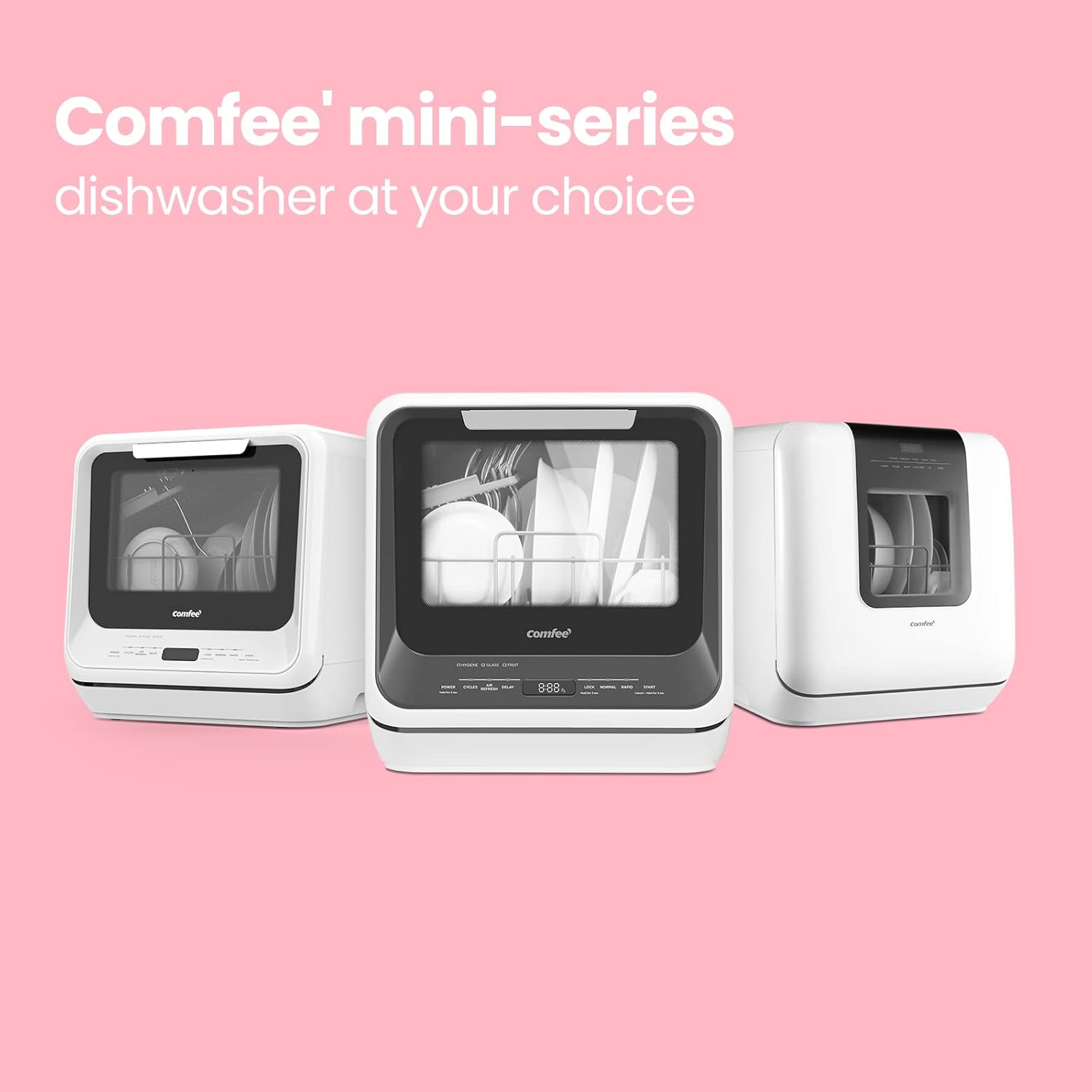Comfort kitchen' Portable Mini Dishwasher Countertop with 5L Built-in Water Tank for Apartments& RVs, No Hookup Needed, 6 Programs, 360° Dual Spray, 162℉ High-Temp& Air-Dry Function