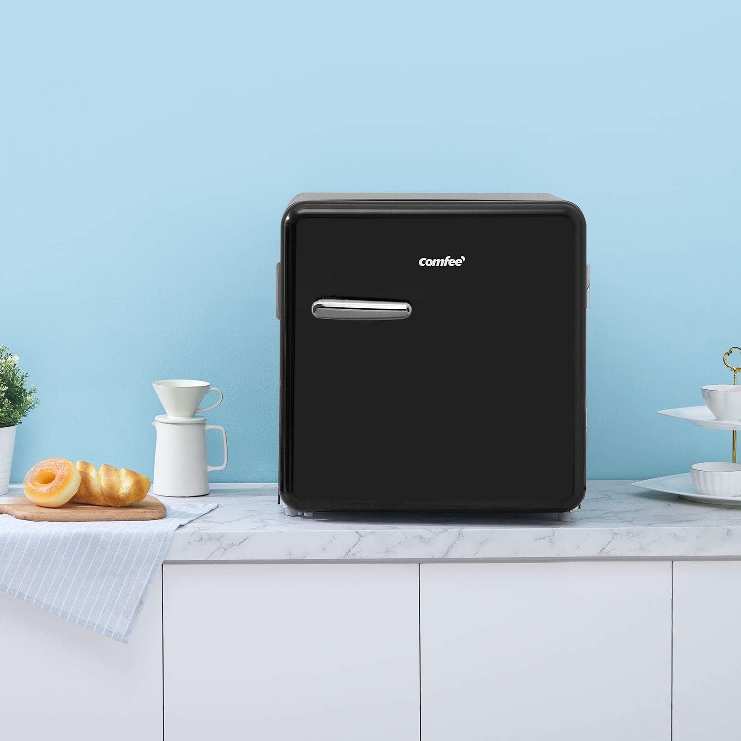 Comfort kitchen 3.3 Cubic Feet Solo Series Retro Refrigerator Sleek Appearance HIPS Interior, Energy Saving, Adjustable Legs, Temperature Thermostat Dial, Removable Shelf, Perfect for Home/Dorm/Garage [Black]