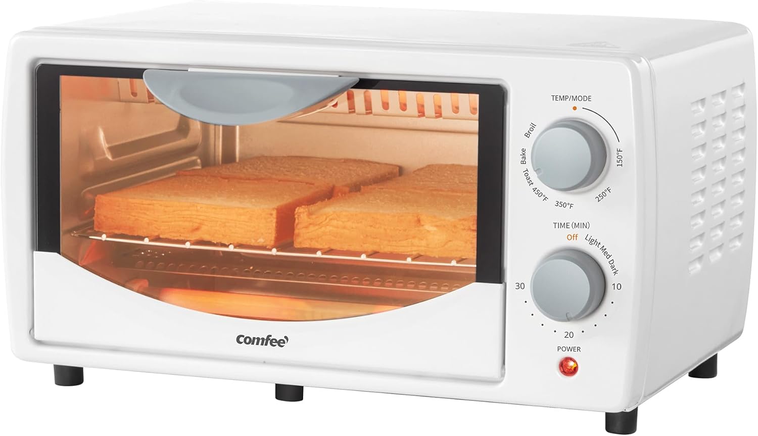 Comfort kitchen' Toaster Oven Countertop, Small Toaster Ovens Combo 4 slice, Mini Oven for 9" Pizza, Compact Oven 2 Racks for Toast, Bake, Broil, 950W, Black, CTO-E101A(BK)