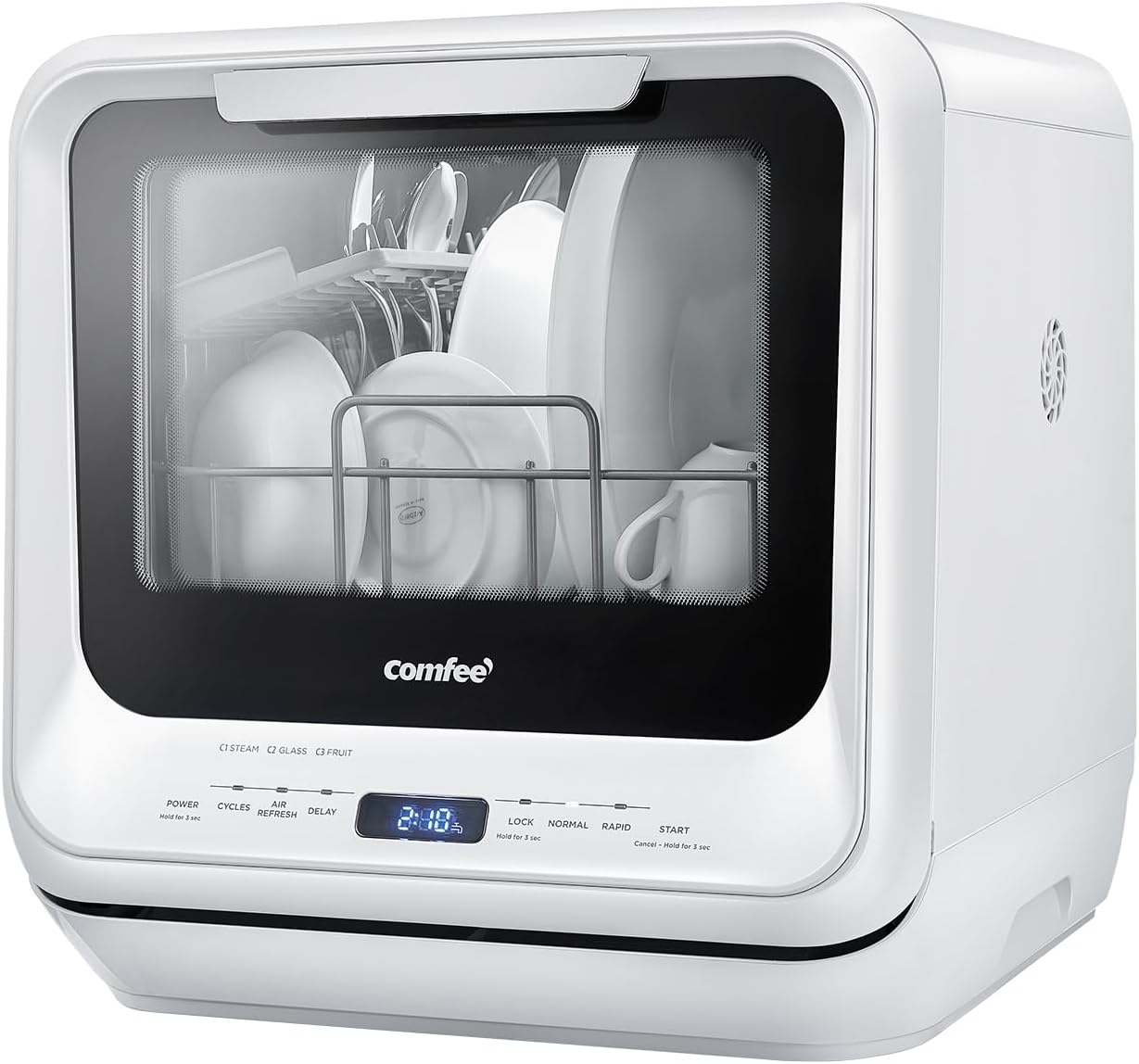 Comfort kitchen' Portable Mini Dishwasher Countertop with 5L Built-in Water Tank for Apartments& RVs, No Hookup Needed, 6 Programs, 360° Dual Spray, 162℉ High-Temp& Air-Dry Function