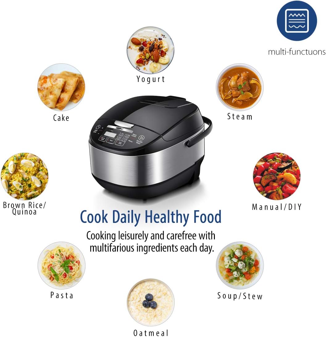 Comfort kitchen' Rice Cooker 12 Cups Cooked/6 Cups Uncooked, Portable Non-Stick Rice Maker, Japanese Rice Cooker with Fuzzy Logic Technology, 24-Hour Timer Delay, 11 Presets, Steamer, Fast Rice Cooker, Grain Cooker, Black