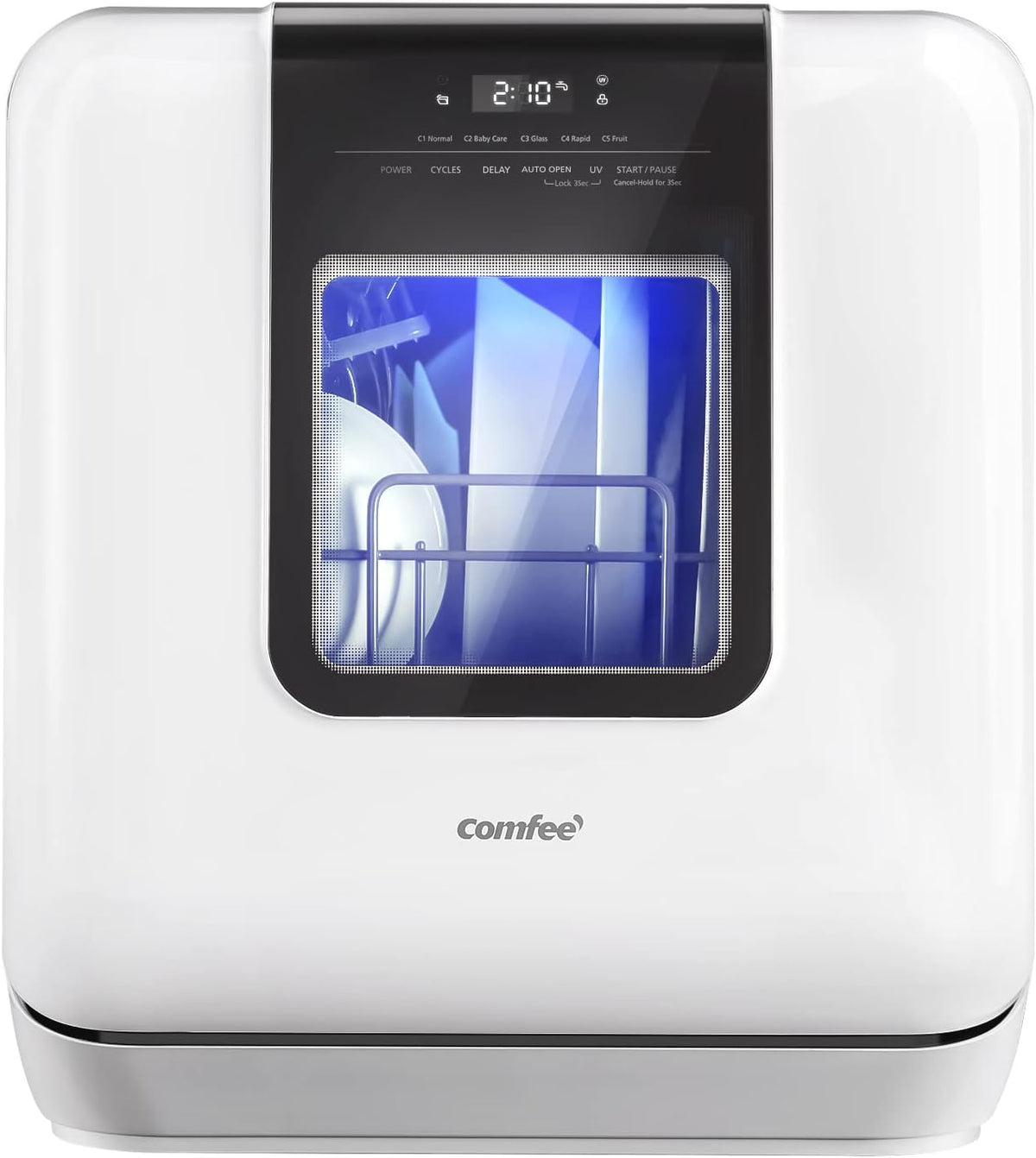 Comfort kitchen' Portable Mini Dishwasher Countertop with 5L Built-in Water Tank for Apartments& RVs, No Hookup Needed, 6 Programs, 360° Dual Spray, 162℉ High-Temp& Air-Dry Function