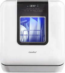 Comfort kitchen' Portable Mini Dishwasher Countertop with 5L Built-in Water Tank for Apartments& RVs, No Hookup Needed, 6 Programs, 360° Dual Spray, 162℉ High-Temp& Air-Dry Function
