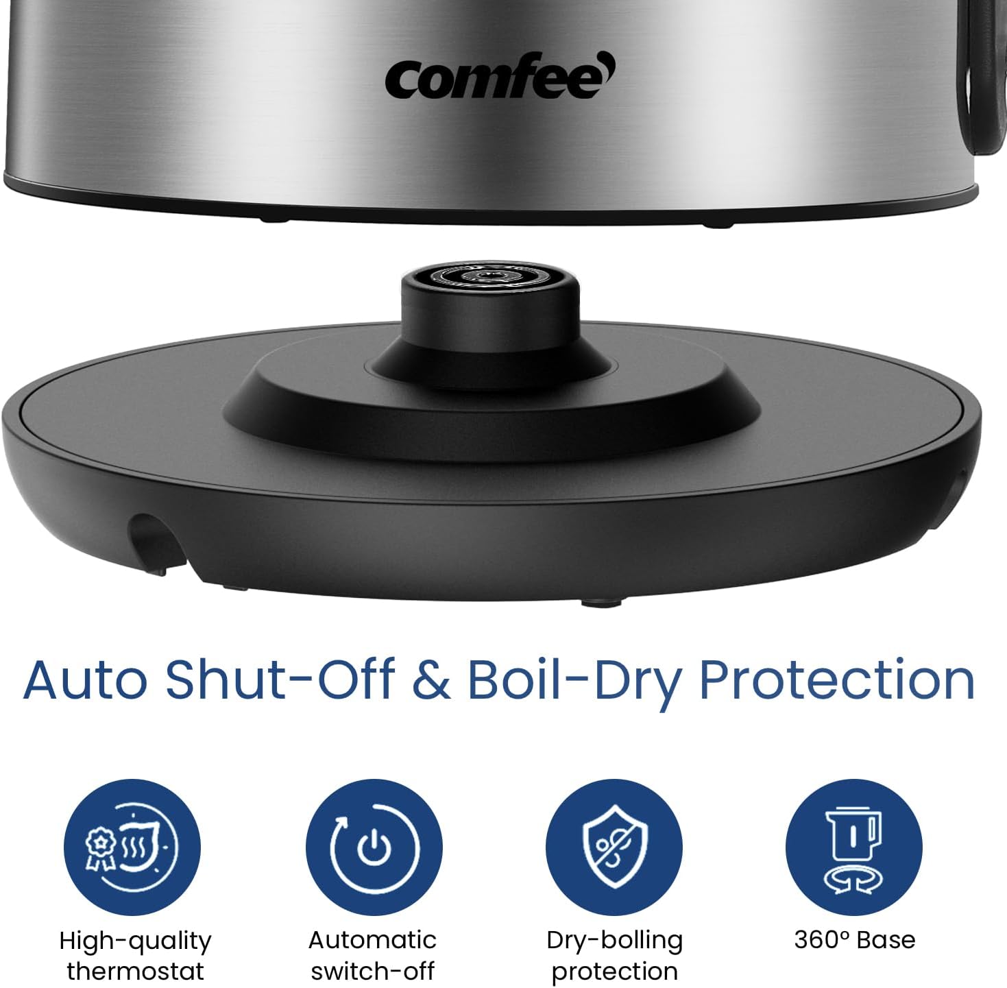 Comfort kitchen' 1.7L Double Wall Electric Tea Kettle and Kettle Water Boiler, 100% Stainless Steel Interior & Lid & Spout, Two-Level Wide Open Lid, 1500W Fast Boiling, Auto-Off and Boil-Dry Protection