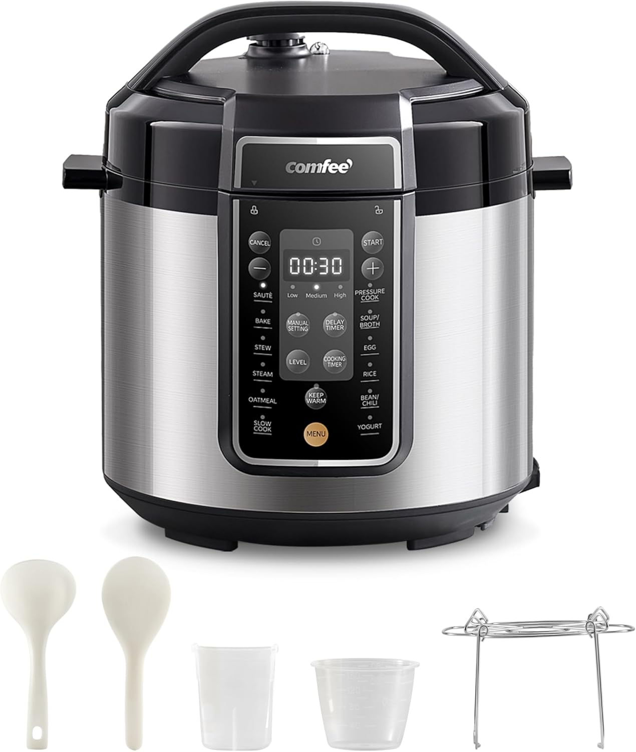 Comfort kitchen’ Pressure Cooker 6 Quart with 13 Cooking Functions, Olla de Presion Non-Stick Pot Yogurt Maker Rice Cooker Slow Cooker Sauté Steamer, Healthy Ceramic Inner Pot