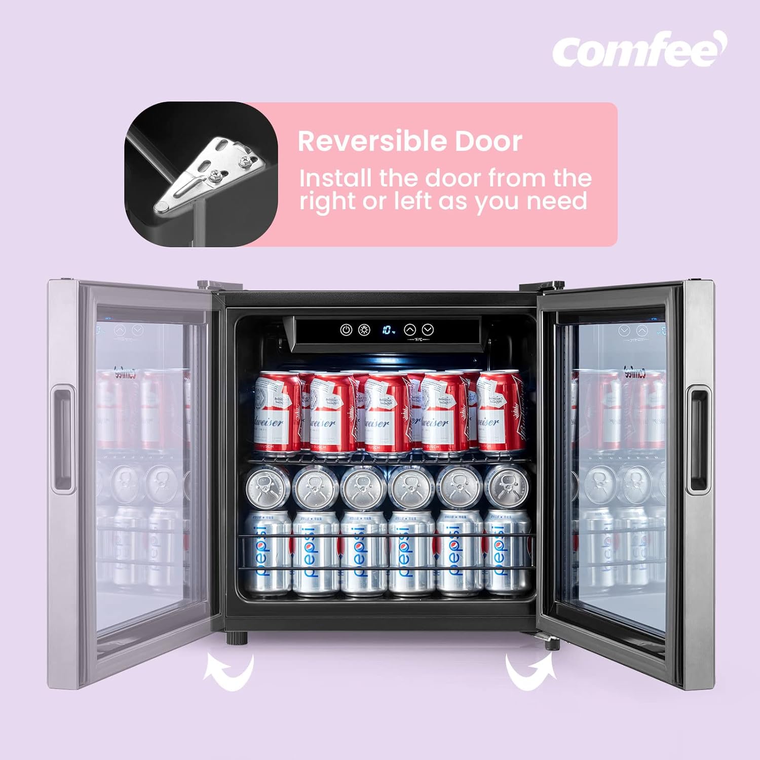 Comfort kitchen' CRV48S3AST Beverage Cooler, 48 Cans Beverage Refrigerator, Digital Temperature Control, Glass Door With Stainless Steel Frame, Reversible Hinge Door And Legs For Home, Apartment,Dorm, Office