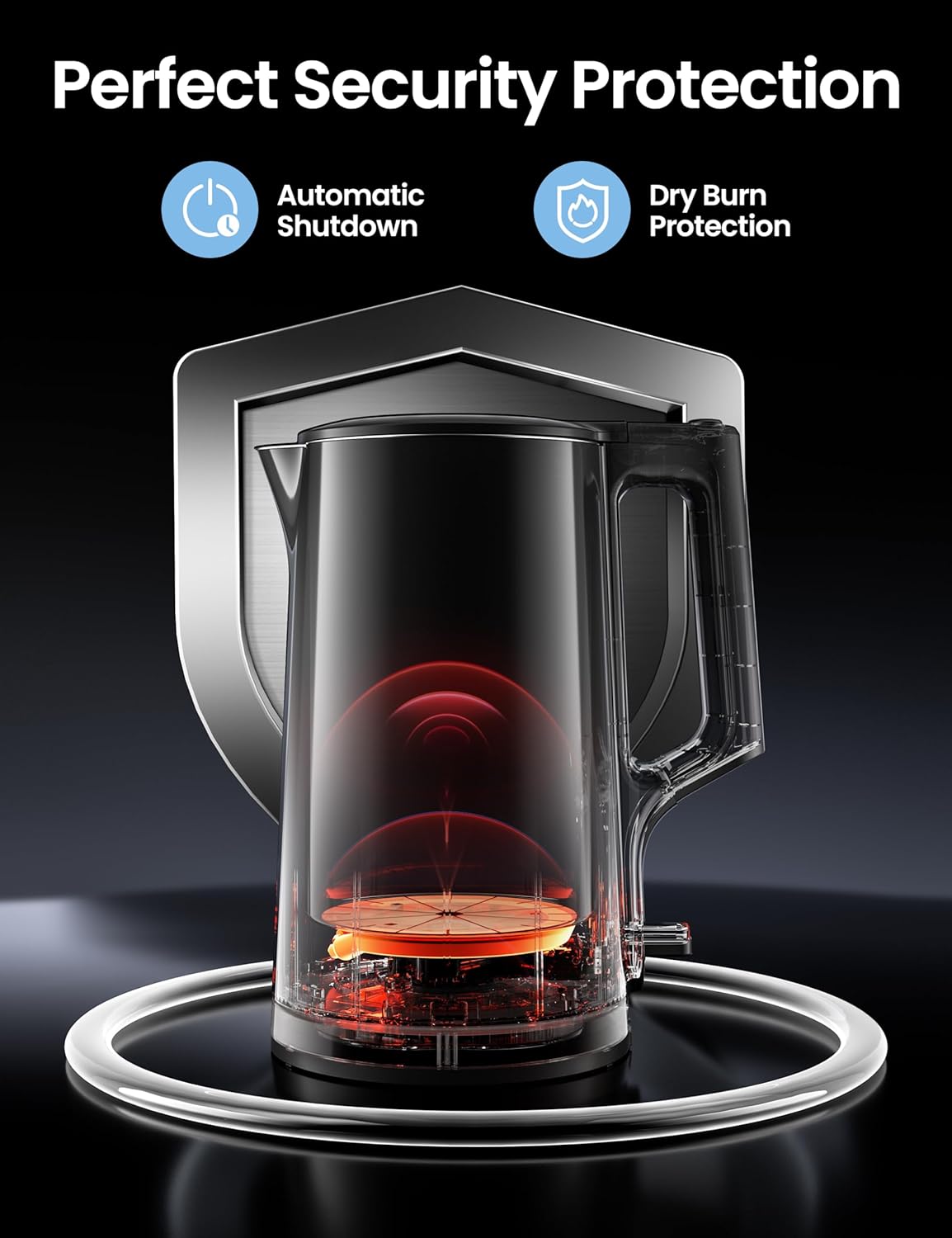 Comfort kitchen' 1.7L Double Wall Electric Tea Kettle and Kettle Water Boiler, 100% Stainless Steel Interior & Lid & Spout, Two-Level Wide Open Lid, 1500W Fast Boiling, Auto-Off and Boil-Dry Protection