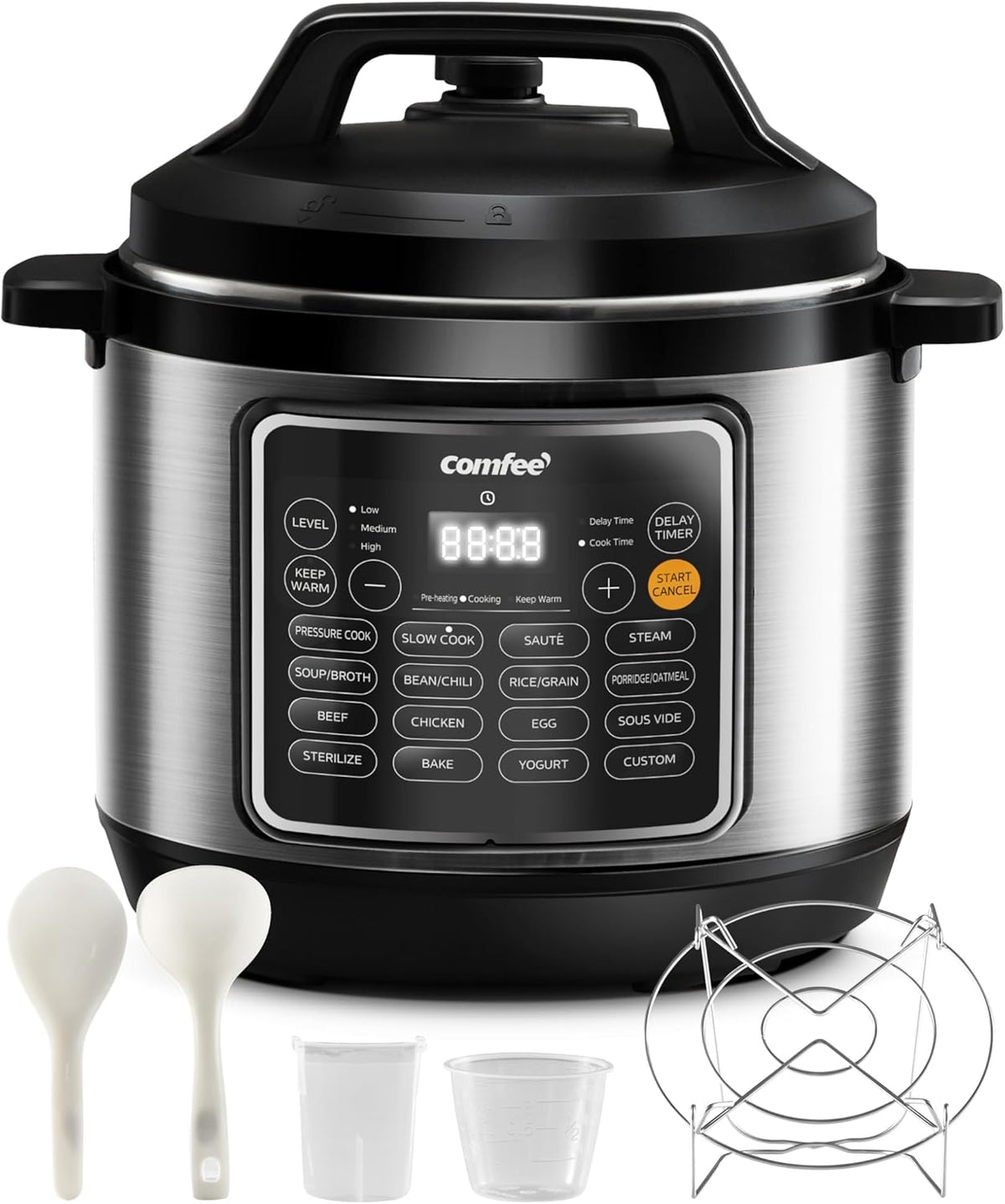 Comfort kitchen’ Pressure Cooker 6 Quart with 13 Cooking Functions, Olla de Presion Non-Stick Pot Yogurt Maker Rice Cooker Slow Cooker Sauté Steamer, Healthy Ceramic Inner Pot