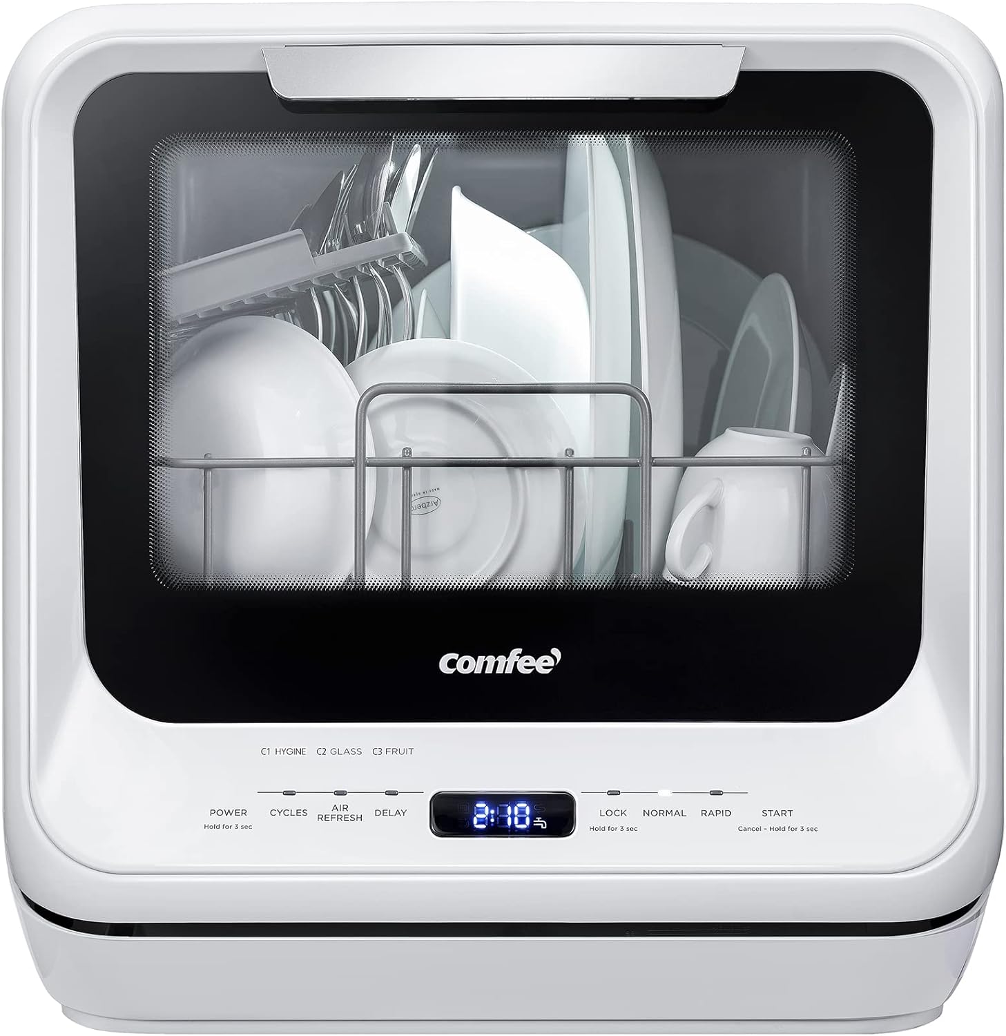 Comfort kitchen' Portable Mini Dishwasher Countertop with 5L Built-in Water Tank for Apartments& RVs, No Hookup Needed, 6 Programs, 360° Dual Spray, 162℉ High-Temp& Air-Dry Function