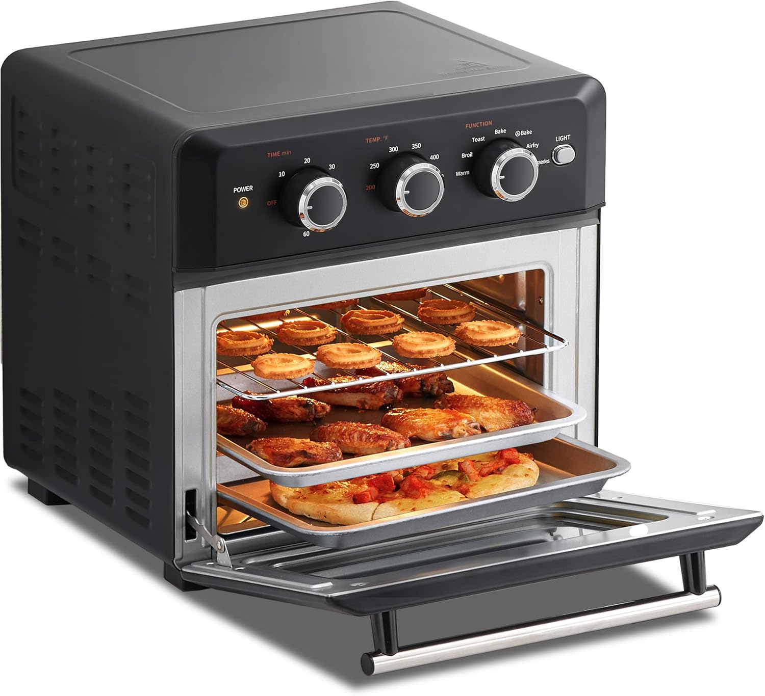 Comfort kitchen' Toaster Oven Countertop, Small Toaster Ovens Combo 4 slice, Mini Oven for 9" Pizza, Compact Oven 2 Racks for Toast, Bake, Broil, 950W, Black, CTO-E101A(BK)