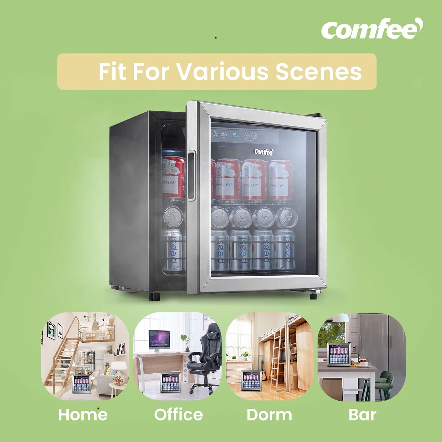 Comfort kitchen' CRV48S3AST Beverage Cooler, 48 Cans Beverage Refrigerator, Digital Temperature Control, Glass Door With Stainless Steel Frame, Reversible Hinge Door And Legs For Home, Apartment,Dorm, Office