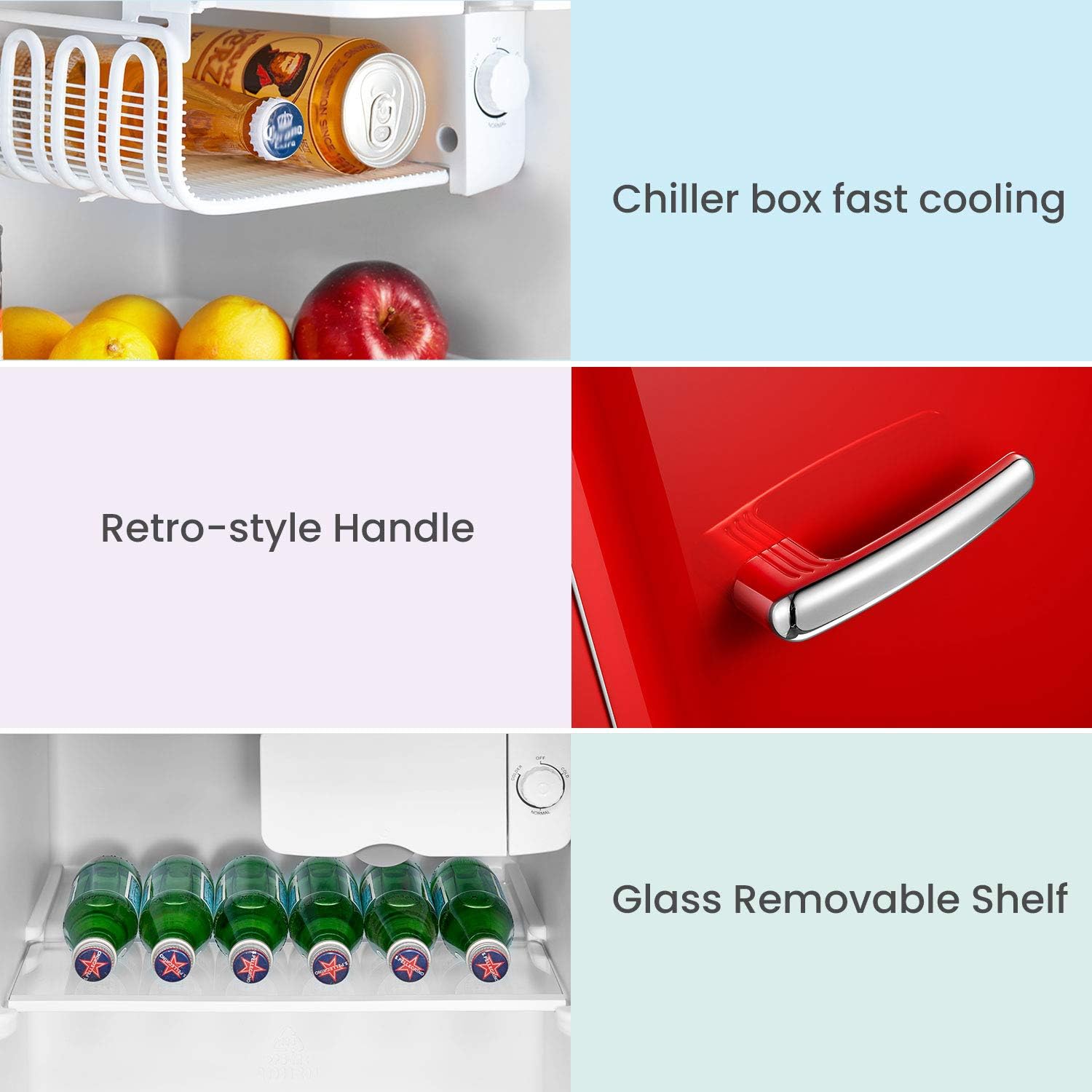 Comfort kitchen 3.3 Cubic Feet Solo Series Retro Refrigerator Sleek Appearance HIPS Interior, Energy Saving, Adjustable Legs, Temperature Thermostat Dial, Removable Shelf, Perfect for Home/Dorm/Garage [Black]