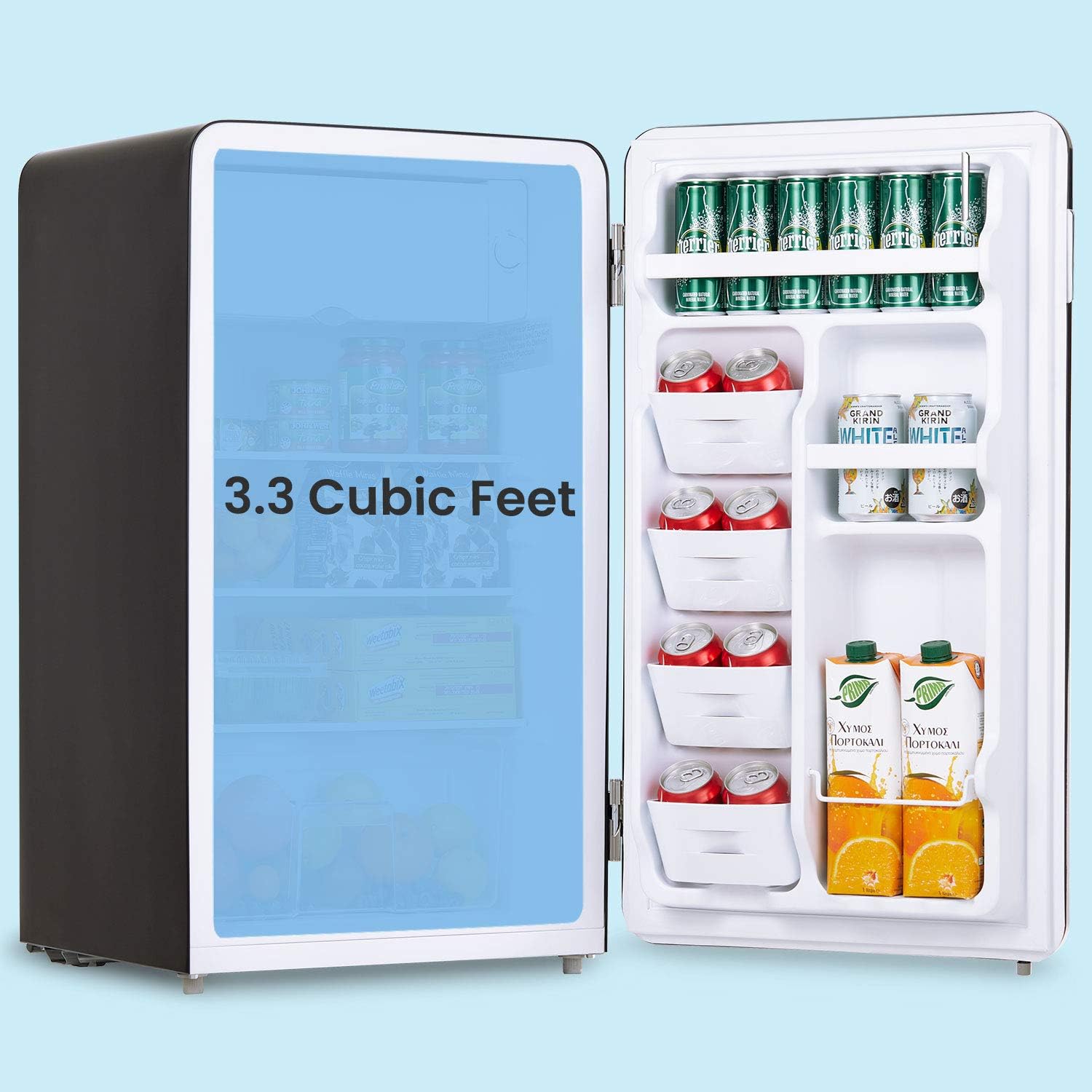 Comfort kitchen 3.3 Cubic Feet Solo Series Retro Refrigerator Sleek Appearance HIPS Interior, Energy Saving, Adjustable Legs, Temperature Thermostat Dial, Removable Shelf, Perfect for Home/Dorm/Garage [Black]