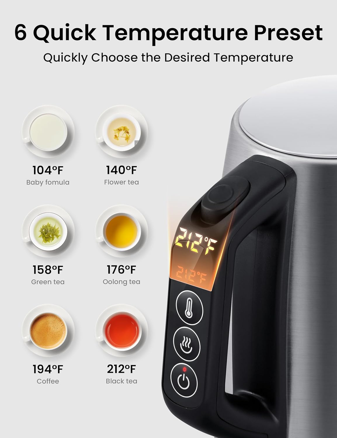 Comfort kitchen' 1.7L Double Wall Electric Tea Kettle and Kettle Water Boiler, 100% Stainless Steel Interior & Lid & Spout, Two-Level Wide Open Lid, 1500W Fast Boiling, Auto-Off and Boil-Dry Protection