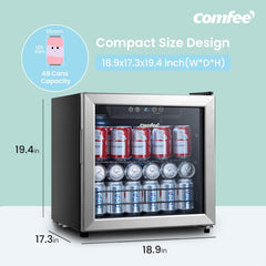 Comfort kitchen' CRV48S3AST Beverage Cooler, 48 Cans Beverage Refrigerator, Digital Temperature Control, Glass Door With Stainless Steel Frame, Reversible Hinge Door And Legs For Home, Apartment,Dorm, Office