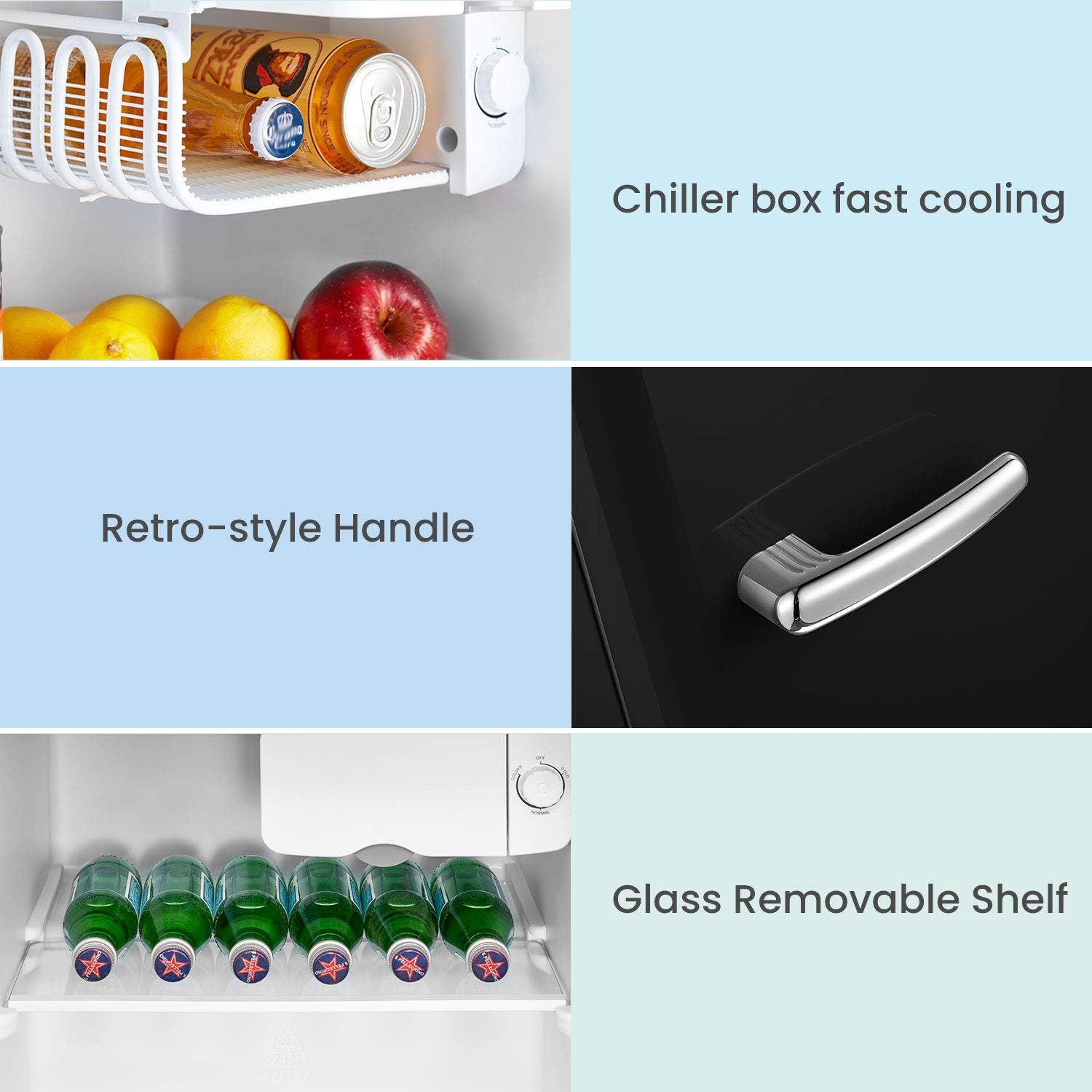 Comfort kitchen 3.3 Cubic Feet Solo Series Retro Refrigerator Sleek Appearance HIPS Interior, Energy Saving, Adjustable Legs, Temperature Thermostat Dial, Removable Shelf, Perfect for Home/Dorm/Garage [Black]