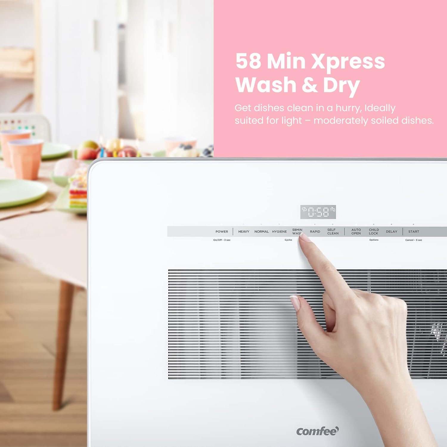 Comfort kitchen' Portable Mini Dishwasher Countertop with 5L Built-in Water Tank for Apartments& RVs, No Hookup Needed, 6 Programs, 360° Dual Spray, 162℉ High-Temp& Air-Dry Function
