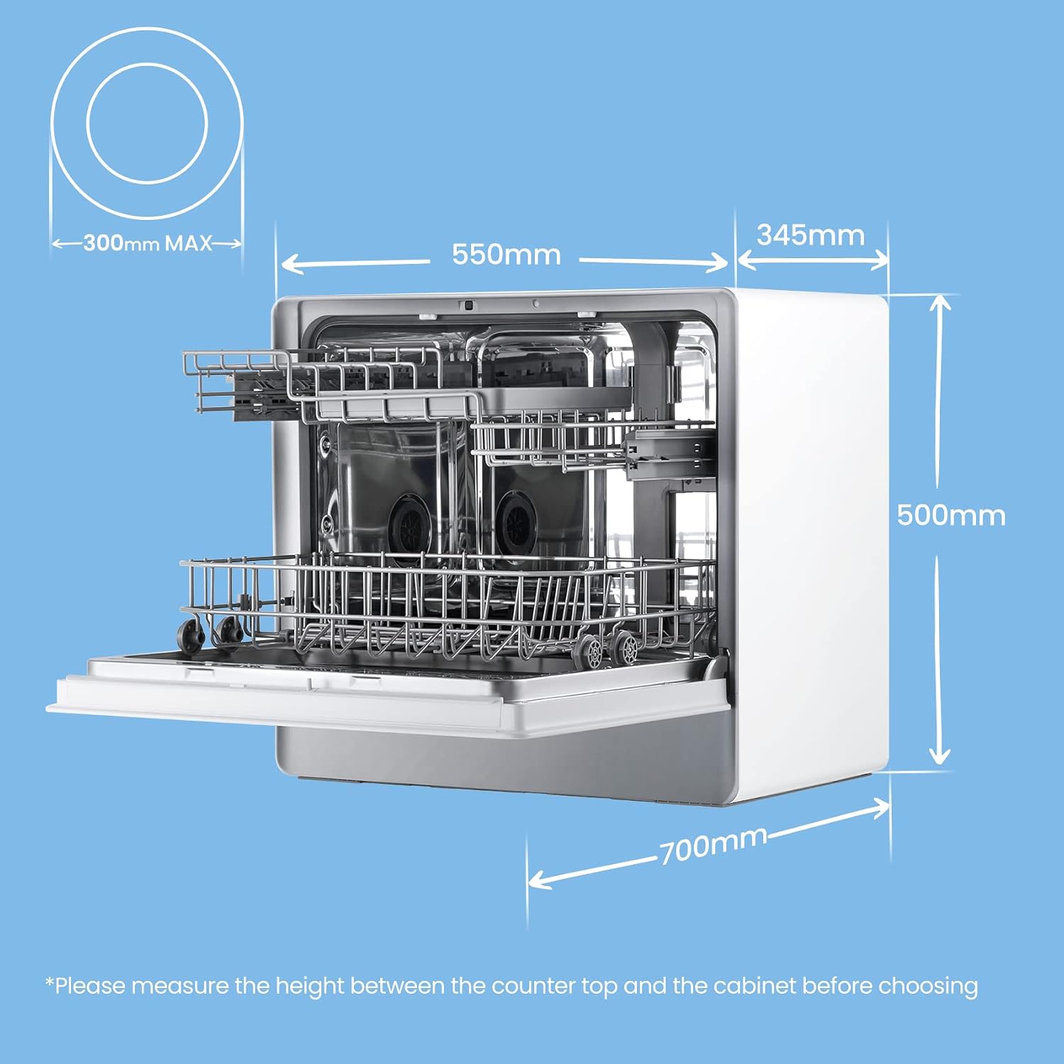 Comfort kitchen' Portable Mini Dishwasher Countertop with 5L Built-in Water Tank for Apartments& RVs, No Hookup Needed, 6 Programs, 360° Dual Spray, 162℉ High-Temp& Air-Dry Function