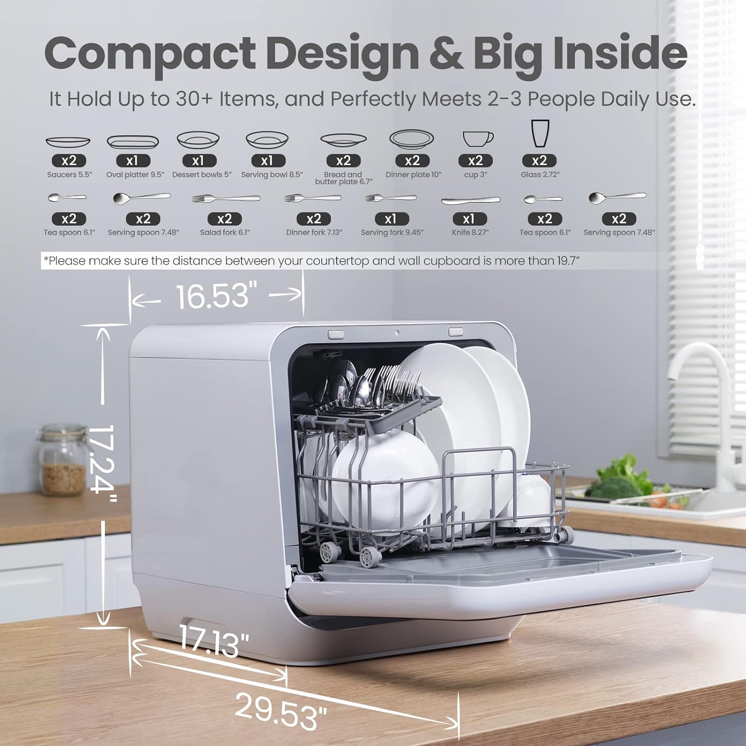 Comfort kitchen' Portable Mini Dishwasher Countertop with 5L Built-in Water Tank for Apartments& RVs, No Hookup Needed, 6 Programs, 360° Dual Spray, 162℉ High-Temp& Air-Dry Function
