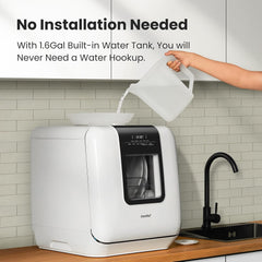 Comfort kitchen' Portable Mini Dishwasher Countertop with 5L Built-in Water Tank for Apartments& RVs, No Hookup Needed, 6 Programs, 360° Dual Spray, 162℉ High-Temp& Air-Dry Function