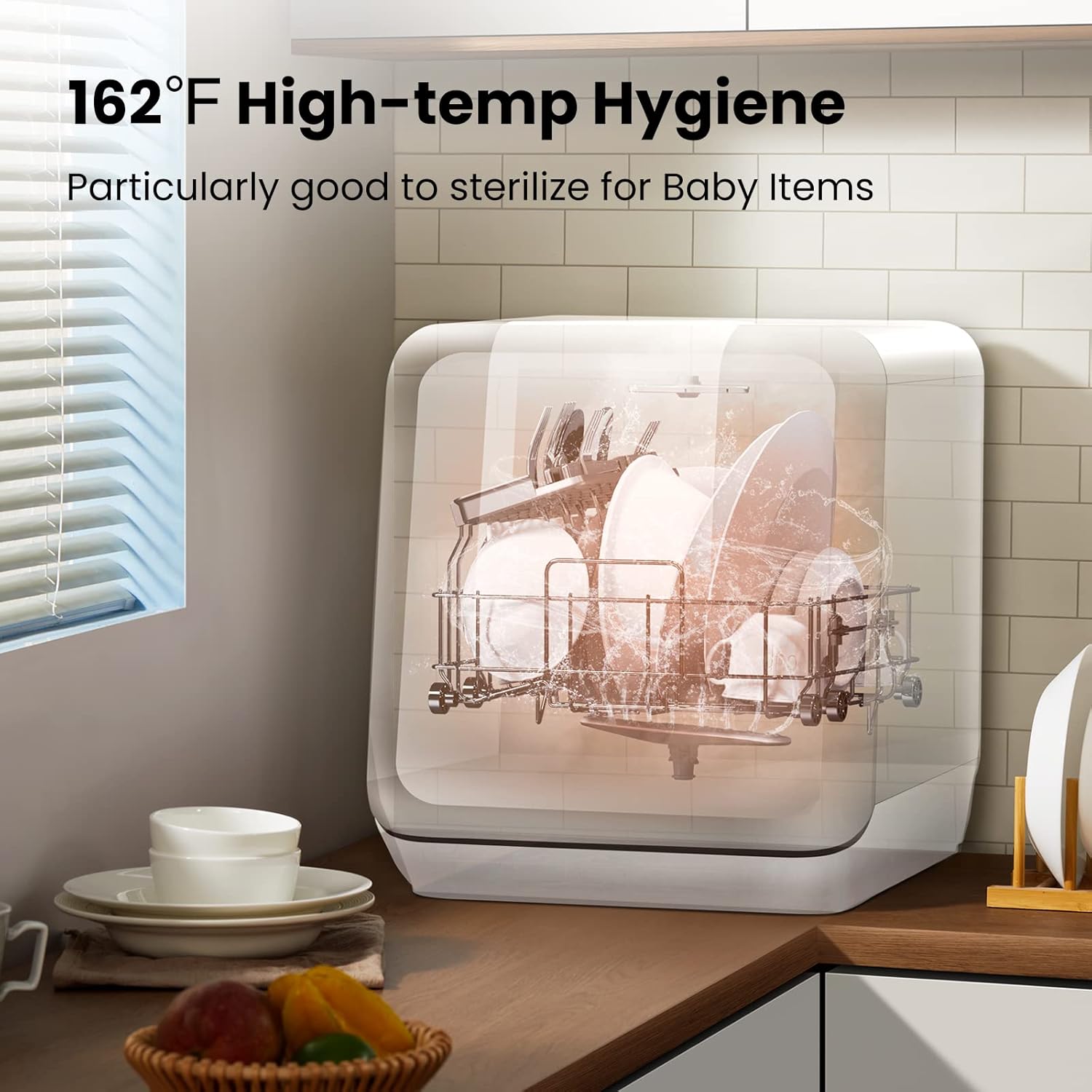 Comfort kitchen' Portable Mini Dishwasher Countertop with 5L Built-in Water Tank for Apartments& RVs, No Hookup Needed, 6 Programs, 360° Dual Spray, 162℉ High-Temp& Air-Dry Function