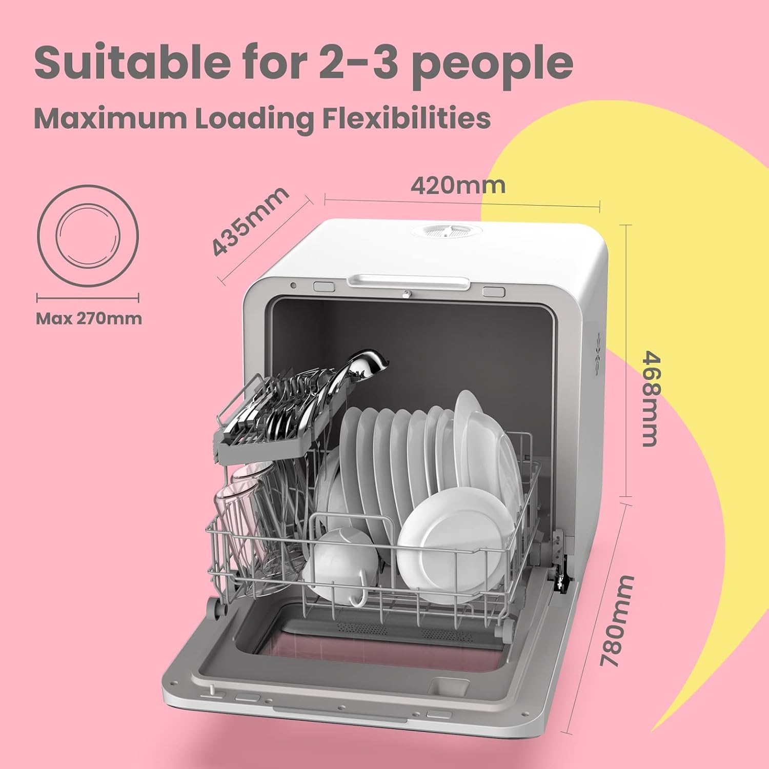 Comfort kitchen' Portable Mini Dishwasher Countertop with 5L Built-in Water Tank for Apartments& RVs, No Hookup Needed, 6 Programs, 360° Dual Spray, 162℉ High-Temp& Air-Dry Function