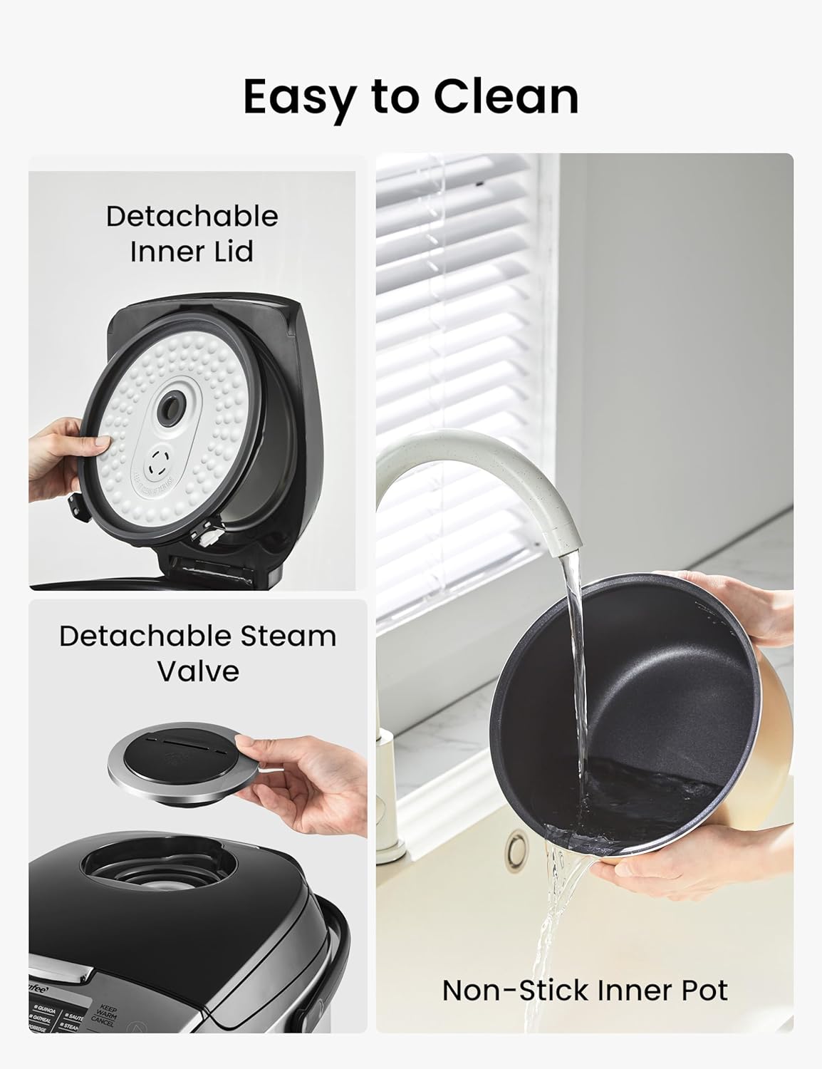 Comfort kitchen' Rice Cooker 12 Cups Cooked/6 Cups Uncooked, Portable Non-Stick Rice Maker, Japanese Rice Cooker with Fuzzy Logic Technology, 24-Hour Timer Delay, 11 Presets, Steamer, Fast Rice Cooker, Grain Cooker, Black