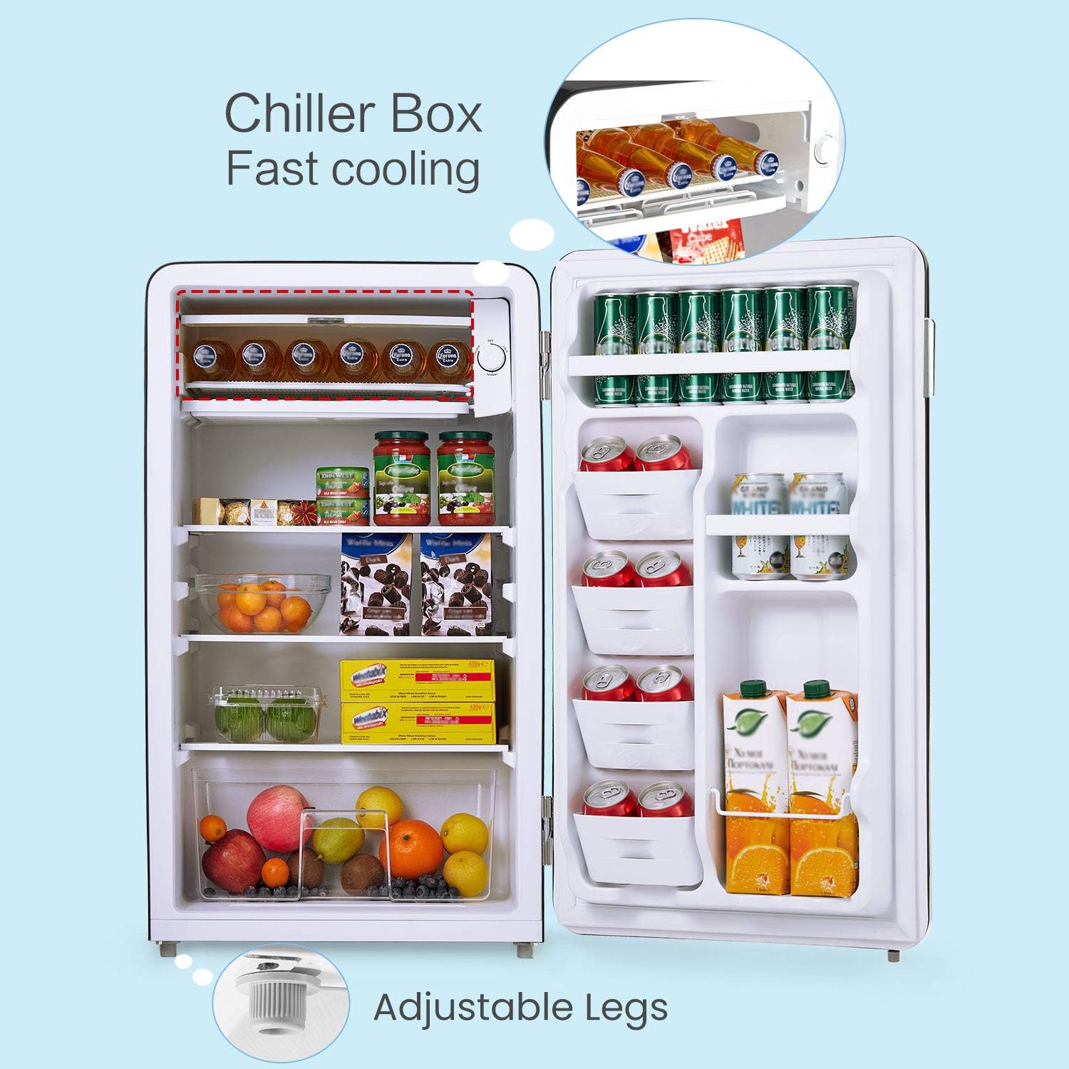Comfort kitchen 3.3 Cubic Feet Solo Series Retro Refrigerator Sleek Appearance HIPS Interior, Energy Saving, Adjustable Legs, Temperature Thermostat Dial, Removable Shelf, Perfect for Home/Dorm/Garage [Black]