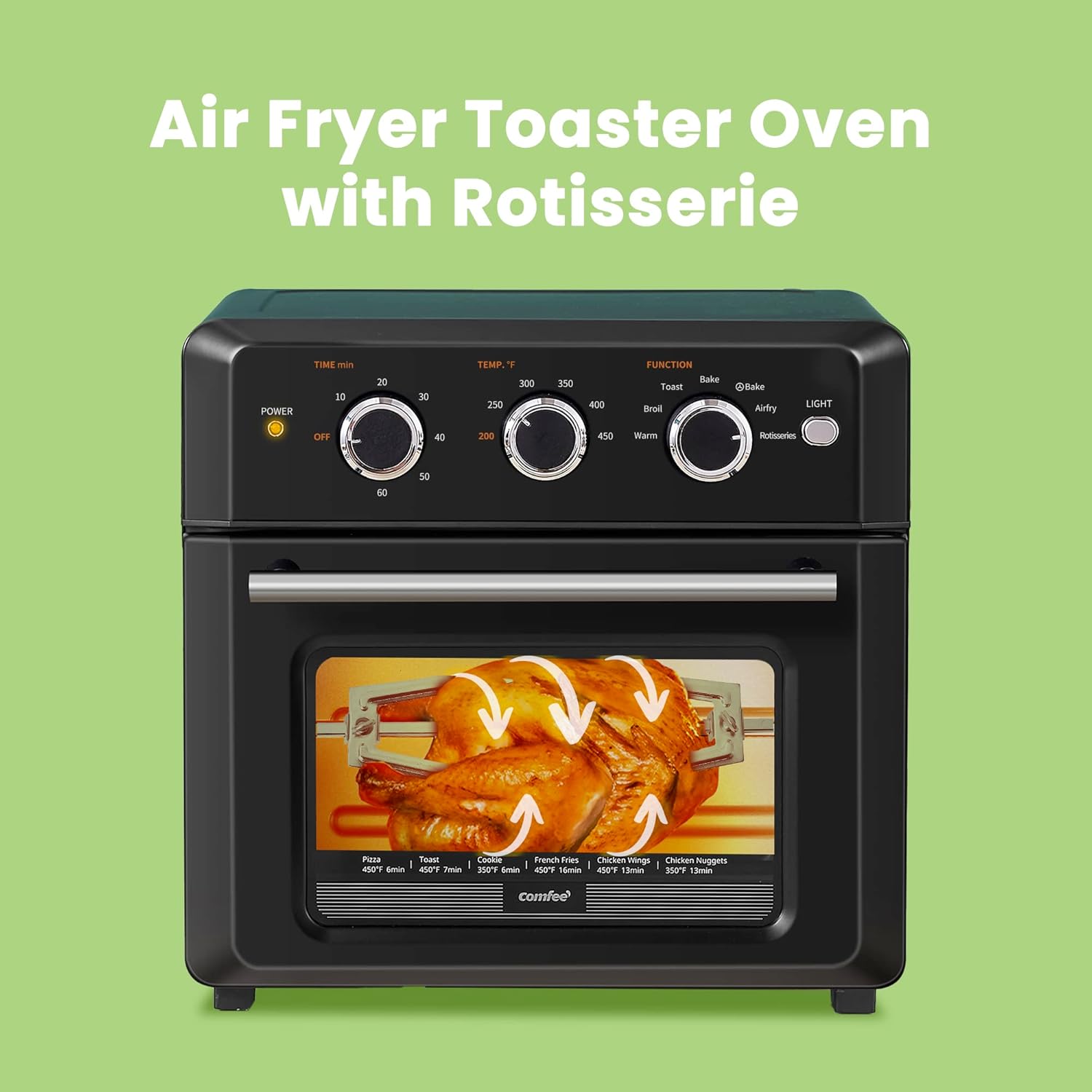 Comfort kitchen' Toaster Oven Countertop, Small Toaster Ovens Combo 4 slice, Mini Oven for 9" Pizza, Compact Oven 2 Racks for Toast, Bake, Broil, 950W, Black, CTO-E101A(BK)