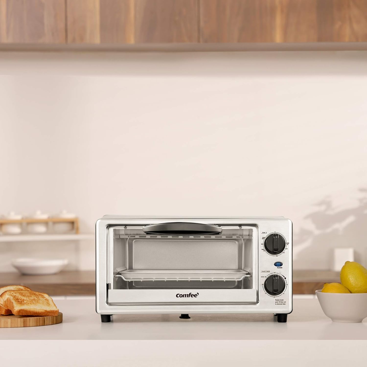 Comfort kitchen' Toaster Oven Countertop, Small Toaster Ovens Combo 4 slice, Mini Oven for 9" Pizza, Compact Oven 2 Racks for Toast, Bake, Broil, 950W, Black, CTO-E101A(BK)