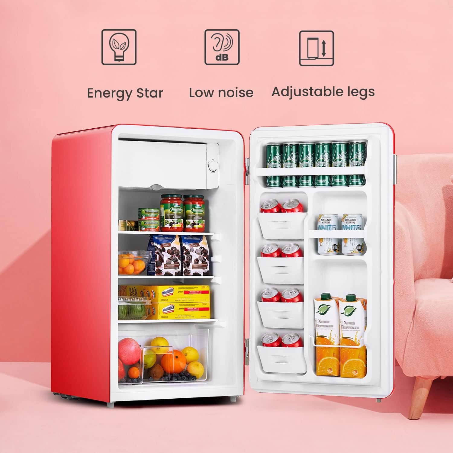 Comfort kitchen 3.3 Cubic Feet Solo Series Retro Refrigerator Sleek Appearance HIPS Interior, Energy Saving, Adjustable Legs, Temperature Thermostat Dial, Removable Shelf, Perfect for Home/Dorm/Garage [Black]