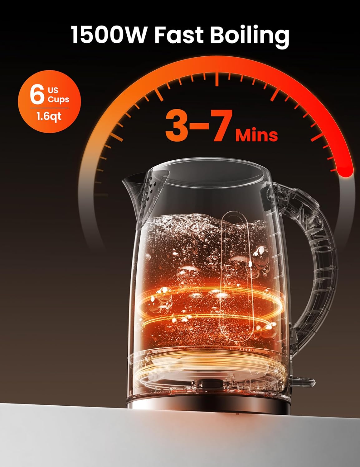 Comfort kitchen' 1.7L Double Wall Electric Tea Kettle and Kettle Water Boiler, 100% Stainless Steel Interior & Lid & Spout, Two-Level Wide Open Lid, 1500W Fast Boiling, Auto-Off and Boil-Dry Protection