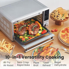 Comfort kitchen' Toaster Oven Air Fryer FLASHWAVE™ Ultra-Rapid Heat Technology, Convection Toaster Oven Countertop with Bake Broil Roast, 6 Slices Fits 12’’ Pizza 24QT, 4 Accessories 1750W Stainless Steel
