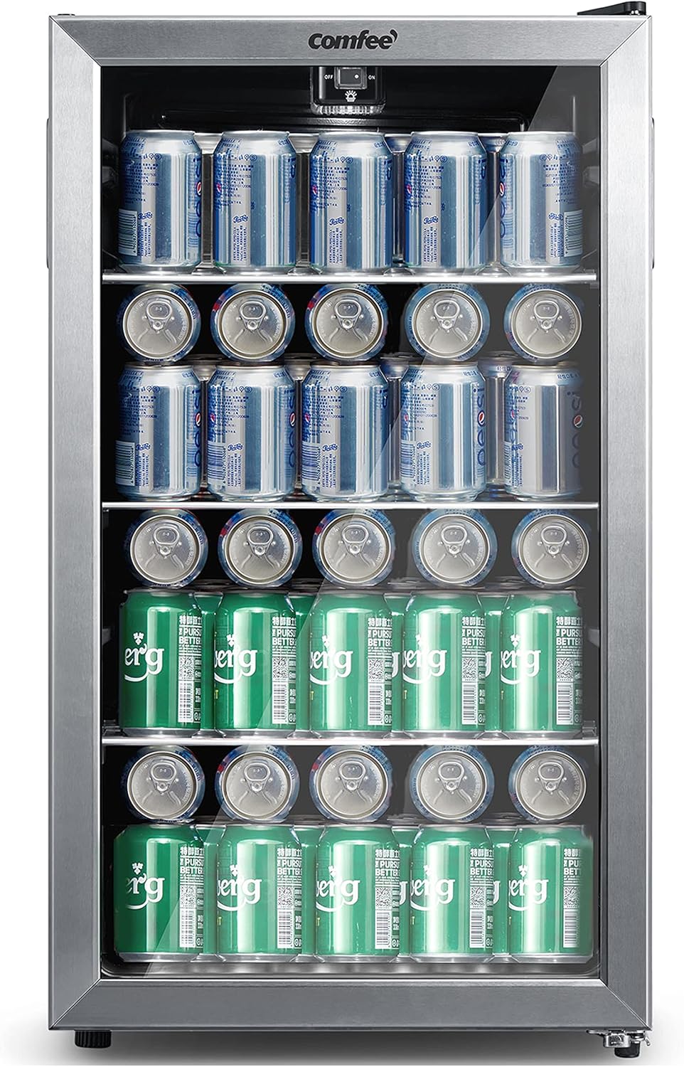 Comfort kitchen' CRV115TAST Cooler, 115 Cans Beverage Refrigerator, Adjustable Thermostat, Glass Door With Stainless Steel Frame, Reversible Hinge Door And Legs For Home, Apartment