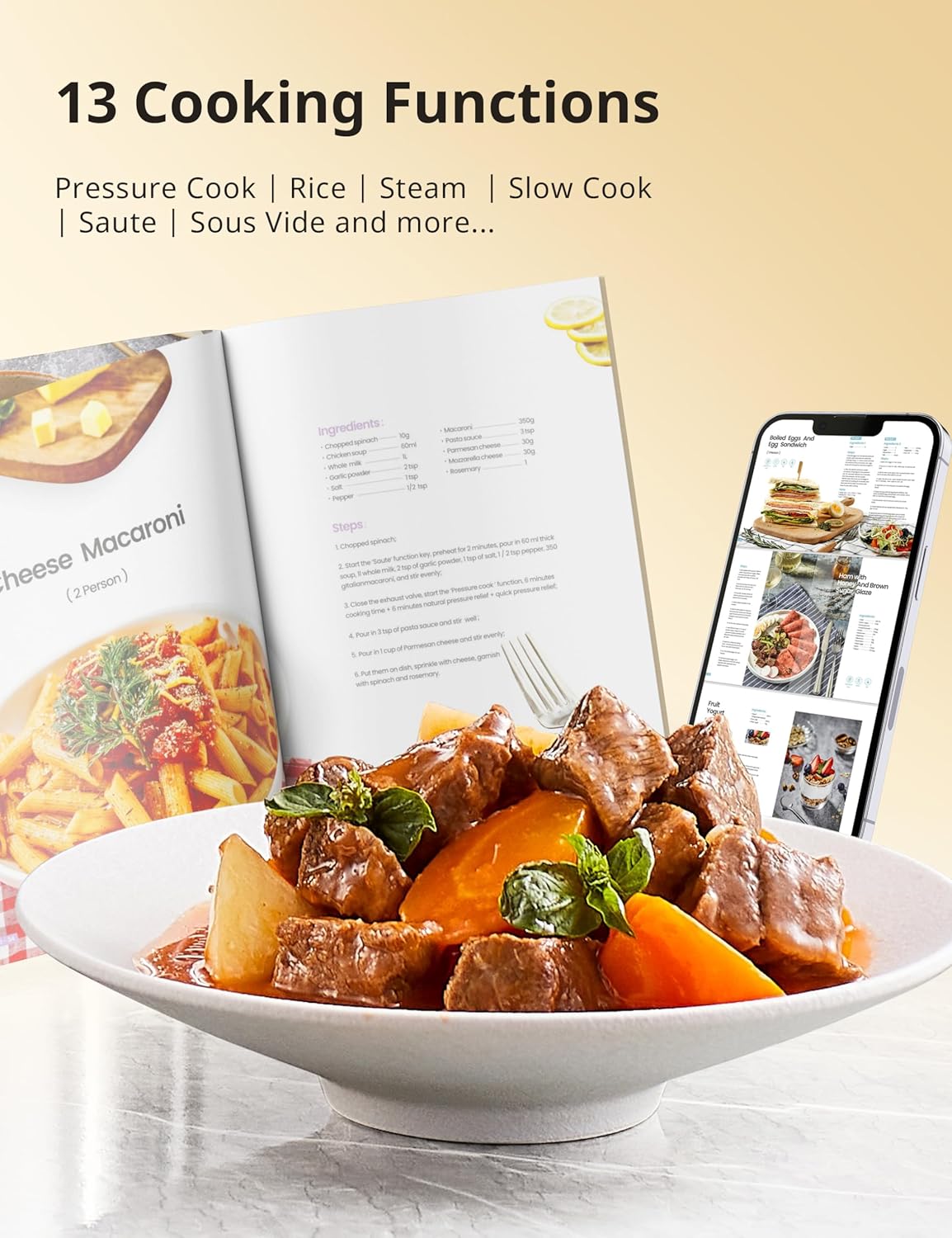 Comfort kitchen’ Pressure Cooker 6 Quart with 13 Cooking Functions, Olla de Presion Non-Stick Pot Yogurt Maker Rice Cooker Slow Cooker Sauté Steamer, Healthy Ceramic Inner Pot