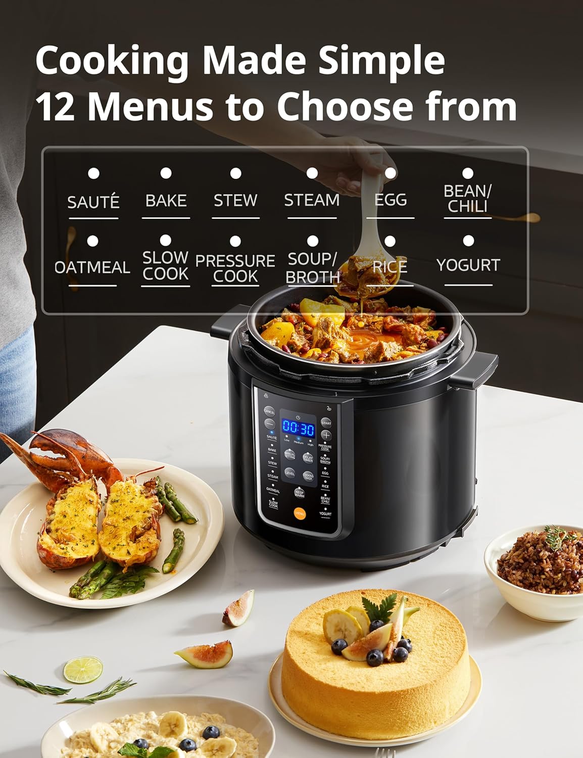 Comfort kitchen’ 16 in 1 Electric Pressure Cooker Instant Multi Cooker Olla de Presion Non-Stick Pot Yogurt Maker Rice Cooker Slow Cooker Sauté Steamer 8 Quarts for Family Feast