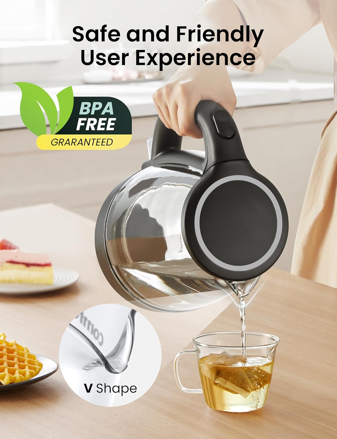 Comfort kitchen' 1.7L Double Wall Electric Tea Kettle and Kettle Water Boiler, 100% Stainless Steel Interior & Lid & Spout, Two-Level Wide Open Lid, 1500W Fast Boiling, Auto-Off and Boil-Dry Protection