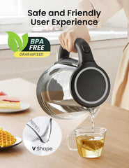 Comfort kitchen' 1.7L Double Wall Electric Tea Kettle and Kettle Water Boiler, 100% Stainless Steel Interior & Lid & Spout, Two-Level Wide Open Lid, 1500W Fast Boiling, Auto-Off and Boil-Dry Protection