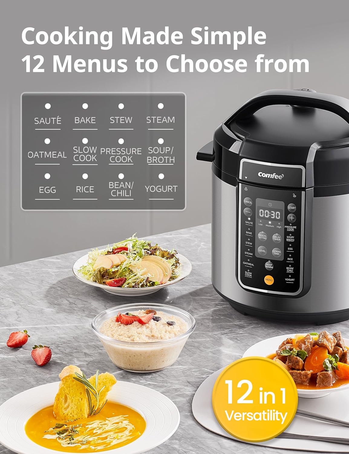 Comfort kitchen’ Pressure Cooker 6 Quart with 13 Cooking Functions, Olla de Presion Non-Stick Pot Yogurt Maker Rice Cooker Slow Cooker Sauté Steamer, Healthy Ceramic Inner Pot